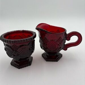 Avon Vintage Red Glass Creamer and Sugar Set